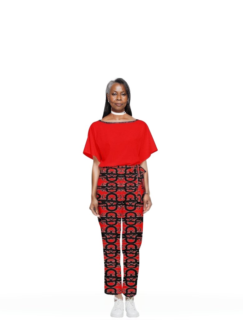 - Caged Fire Batwing Lightweight Jumpsuit - red - womens jumpsuit at TFC&H Co.