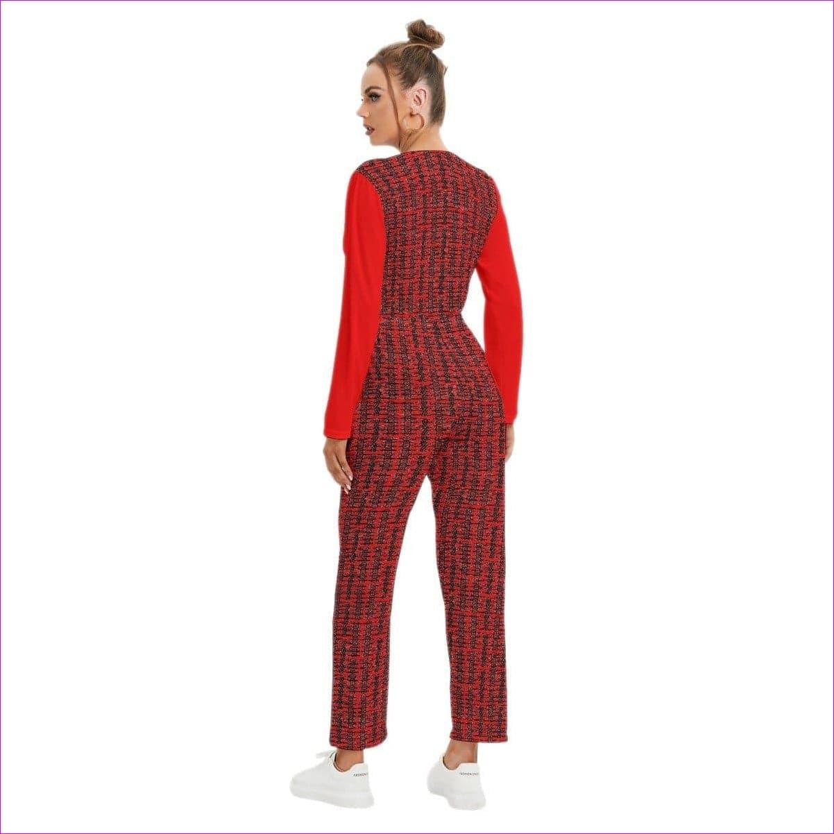 - Caged Fire Womens V-neck High Waist Red Jumpsuit - womens jumpsuit at TFC&H Co.