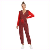 Red - Caged Fire Womens V-neck High Waist Red Jumpsuit - womens jumpsuit at TFC&H Co.