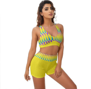 yellow - Candy Scaled Womens Sports Bra Set - womens top & short set at TFC&H Co.