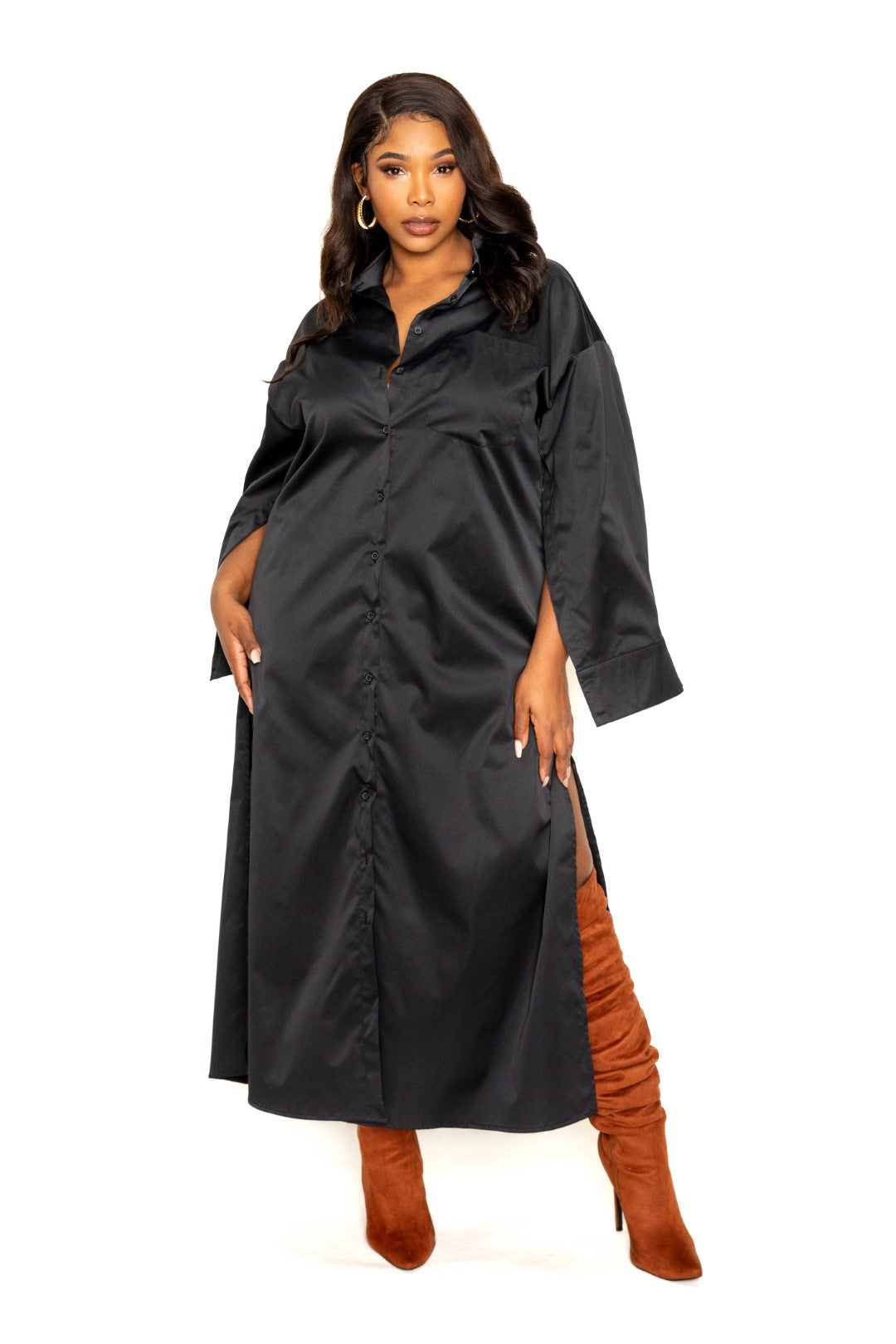BLACK - Cape Sleeve Shirt Dress Voluptuous (+) Plus Size- 2 colors - Ships from The US - womens dress at TFC&H Co.