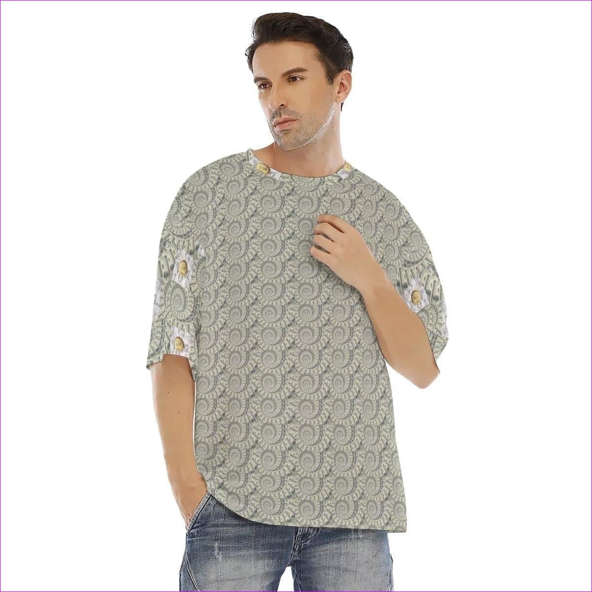 Khaki Cash Men's Drop Shoulder T-shirt With Short Sleeve - men's t-shirt at TFC&H Co.
