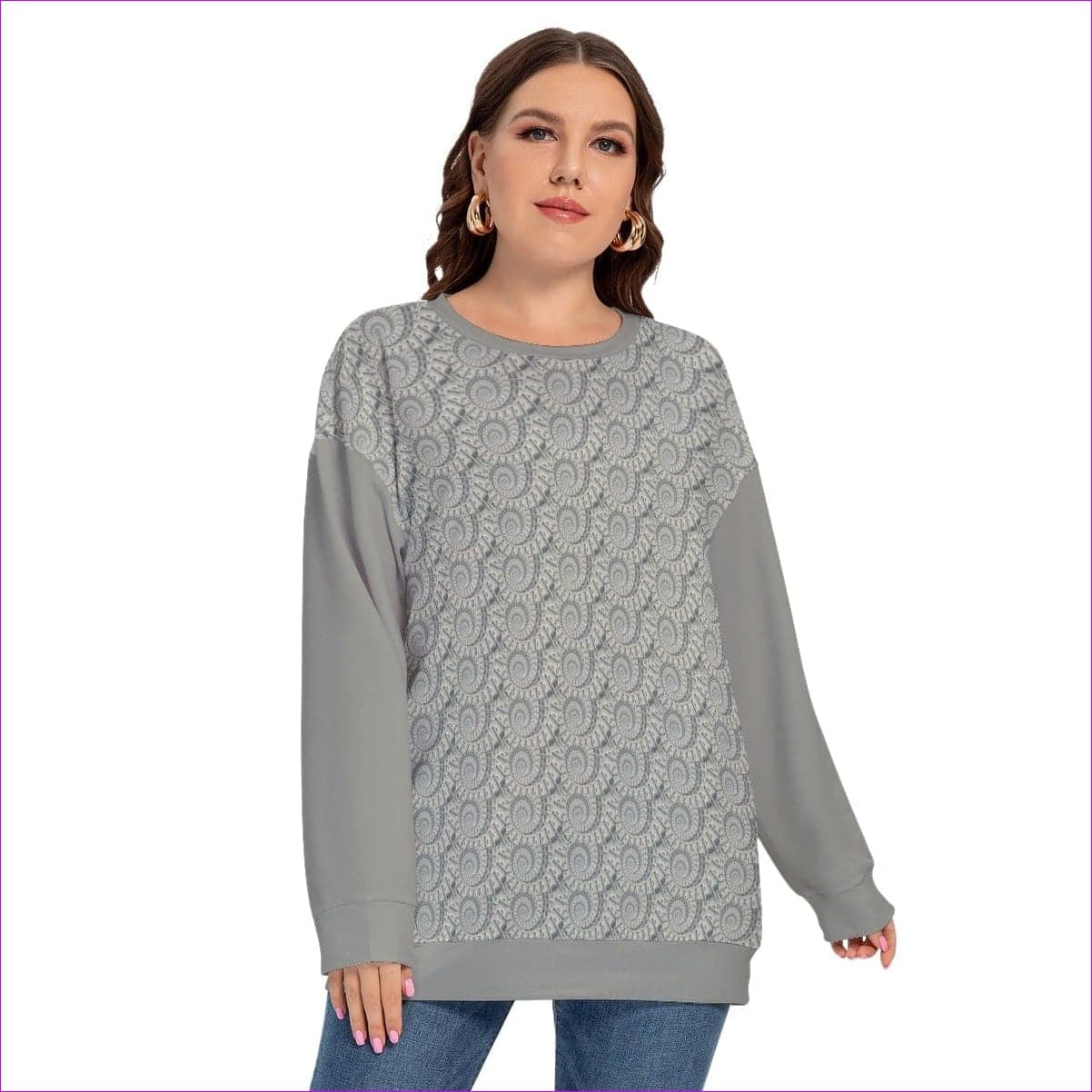 gray Cash Women’s O-neck Drop-shoulder Sweatshirt Voluptuous (+) Plus Size - women's sweatshirt at TFC&H Co.