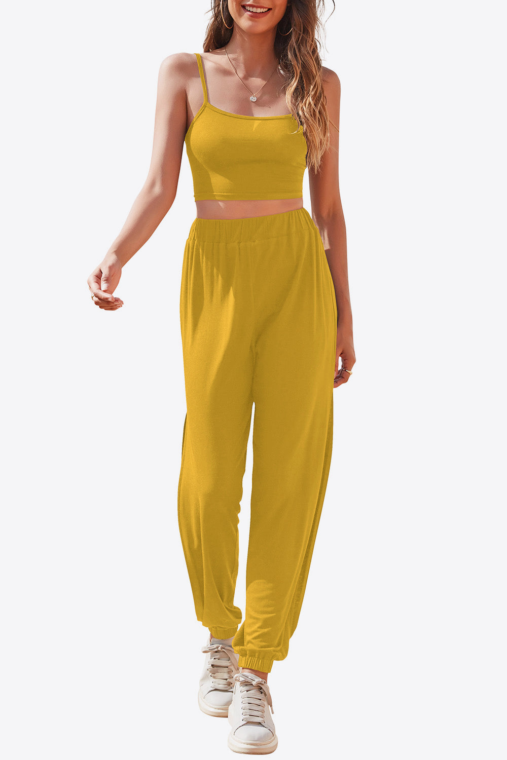 - Cropped Cami and Side Split Joggers Set - 4 colors - womens crop top & pants at TFC&H Co.