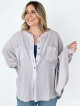 LT. GREY - Easel Textured Cotton Linen Oversized Top - Ships from The US - womens blouse at TFC&H Co.