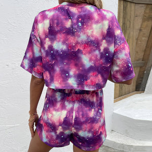Tie Dye Round Neck Dropped Shoulder Half Sleeve Top and Shorts Set - women's short set at TFC&H Co.
