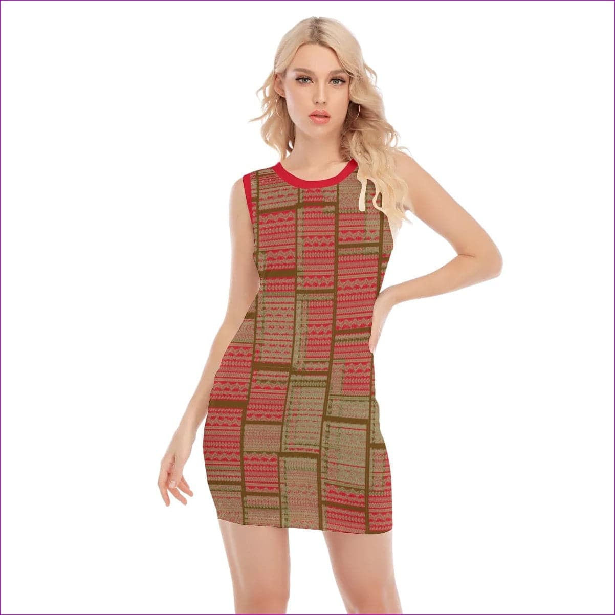 Red Chained 2 Womens O-neck Sleeveless Hip Dress - women's dress at TFC&H Co.