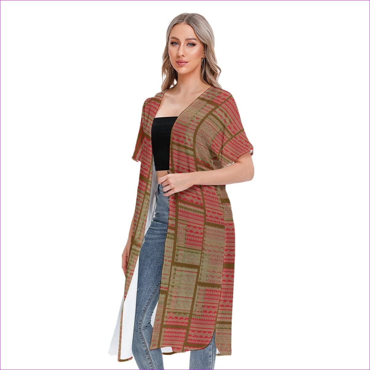 Red Chained 2 Womens Short Sleeve Cardigan - women's cardigan at TFC&H Co.