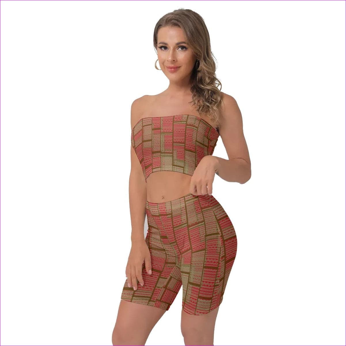 Red Chained 2 Womens Tube Top Short Set - women's tube top & short set at TFC&H Co.