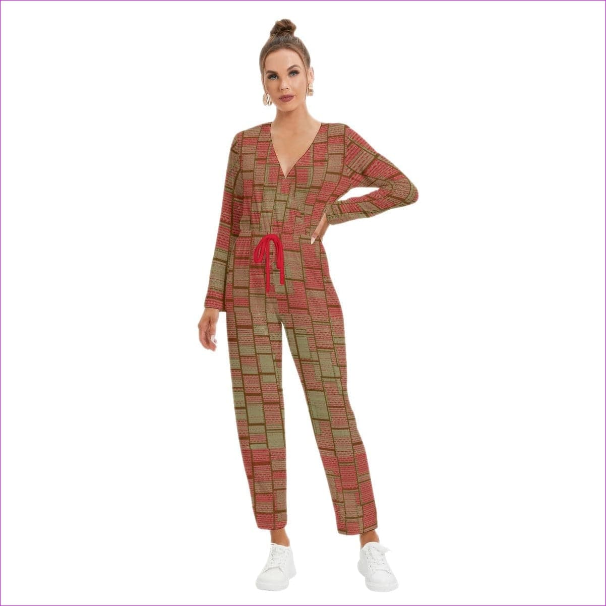 Red - Chained 2 Womens V-neck High Waist Jumpsuit - womens jumpsuit at TFC&H Co.
