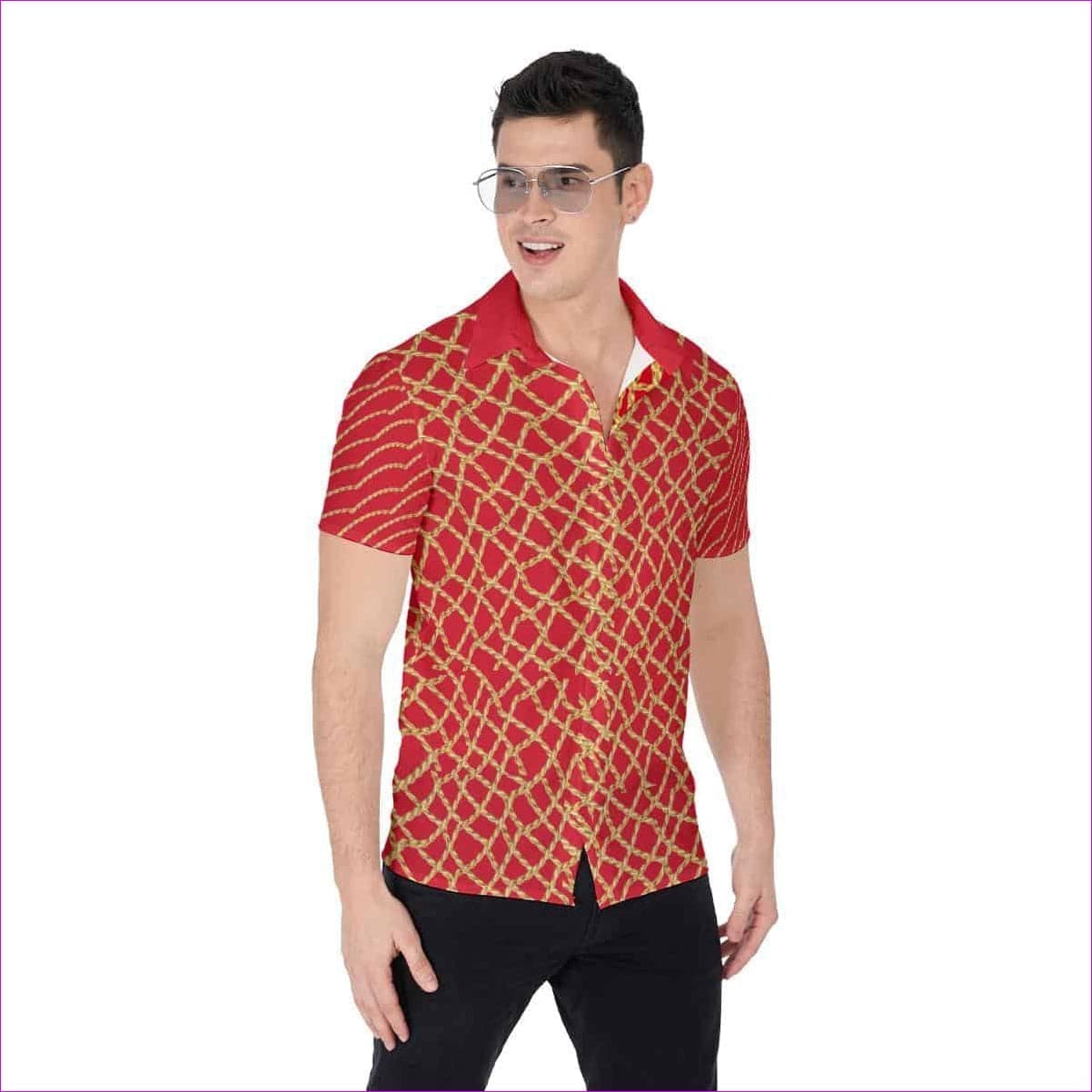 red Chained Men's Button-Up - Red - men's button-up shirt at TFC&H Co.