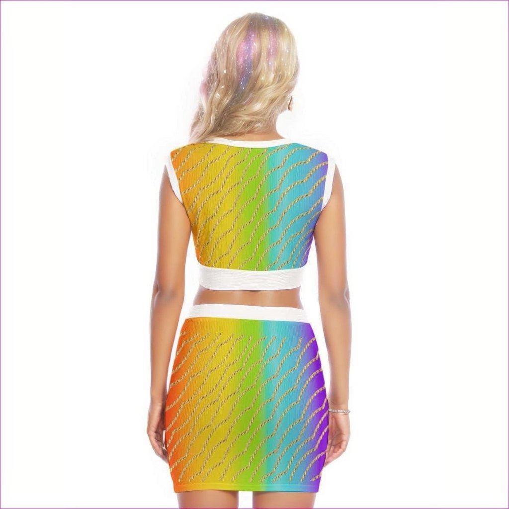 Chained Rainbow Womens V Collar Top & Skirt Set - women's top & skirt set at TFC&H Co.