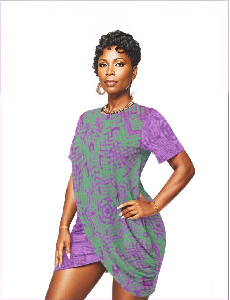Green Chameleon Snake Women’s Stacked Hem Dress With Short Sleeve Voluptuous (+) Plus Size - women's dress at TFC&H Co.