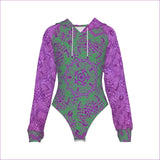Purple Chameleon Snake Womens Raglan Sleeve Hooded Bodysuit - women's bodysuit at TFC&H Co.