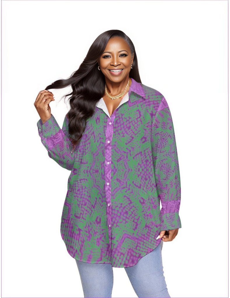 Chamleon Snake Womens Long Sleeve Button-Up Top Voluptuous (+) Plus Size - women's button-up shirt at TFC&H Co.