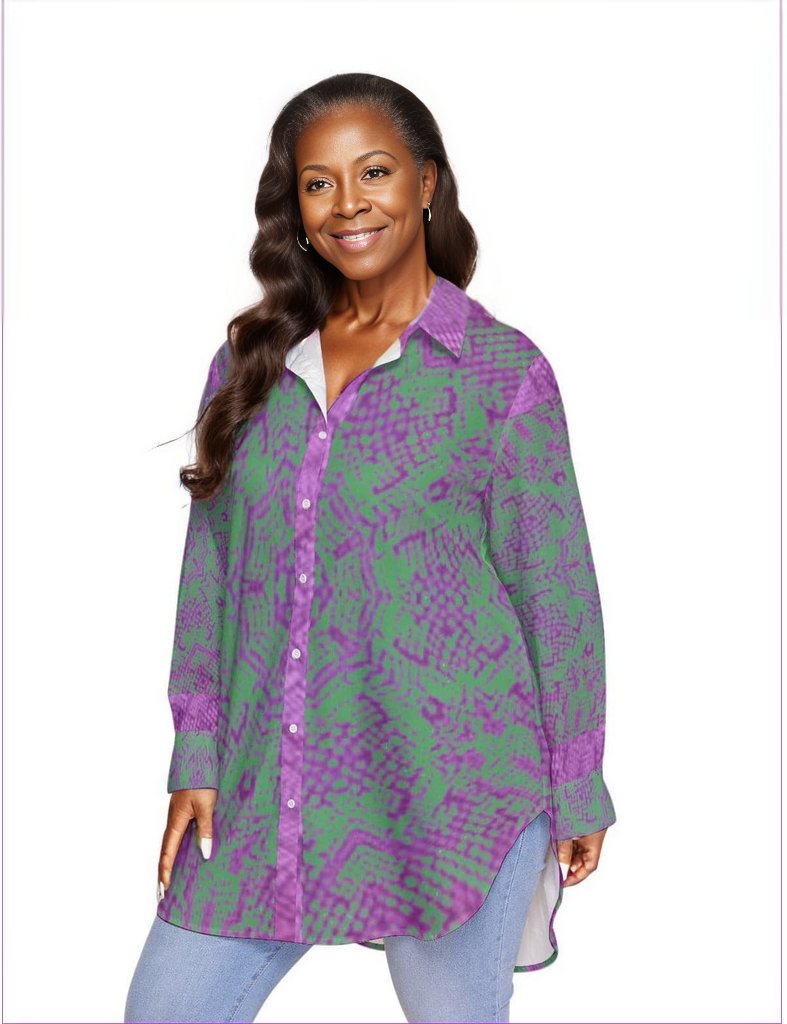 Chamleon Snake Womens Long Sleeve Button-Up Top Voluptuous (+) Plus Size - women's button-up shirt at TFC&H Co.