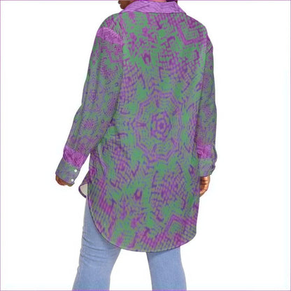 Chamleon Snake Womens Long Sleeve Button-Up Top Voluptuous (+) Plus Size - women's button-up shirt at TFC&H Co.