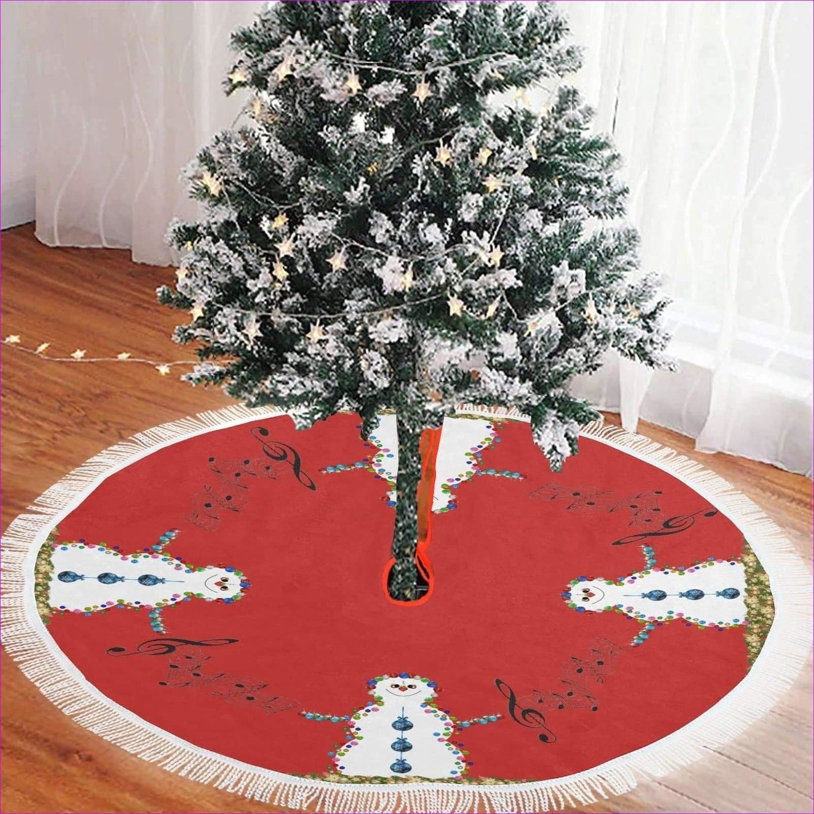 - Christmas Carol & Lights Snowmen Fringe Christmas Tree Skirt - Christmas Decoration at TFC&H Co.