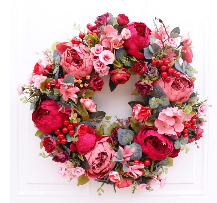 Red - Christmas Red Door With Autumn Peony Wreath - wreath at TFC&H Co.