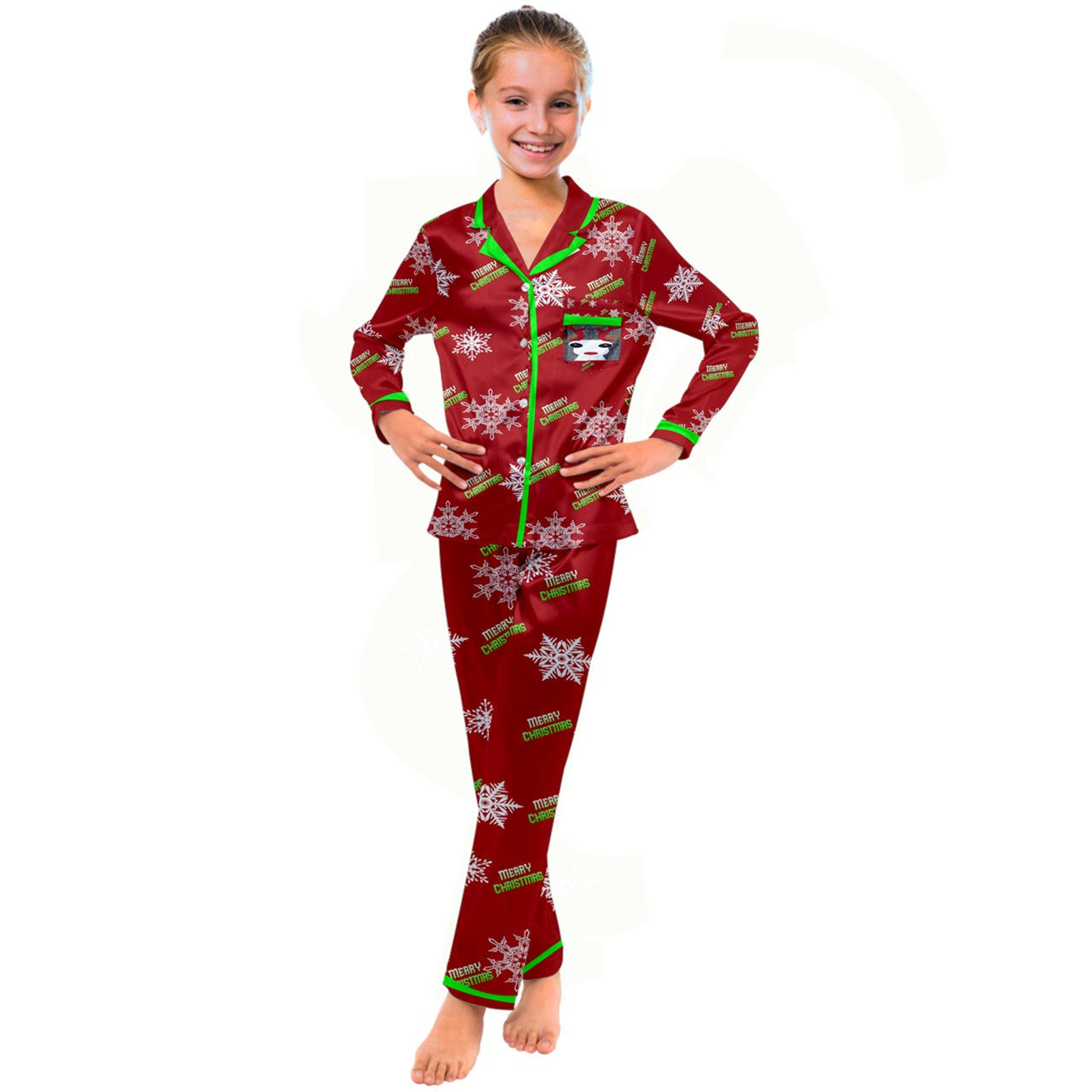 - Christmas Reindeer Kid's Satin Long Sleeve Christmas Pajamas Set - Kids Pajama Set at TFC&H Co.