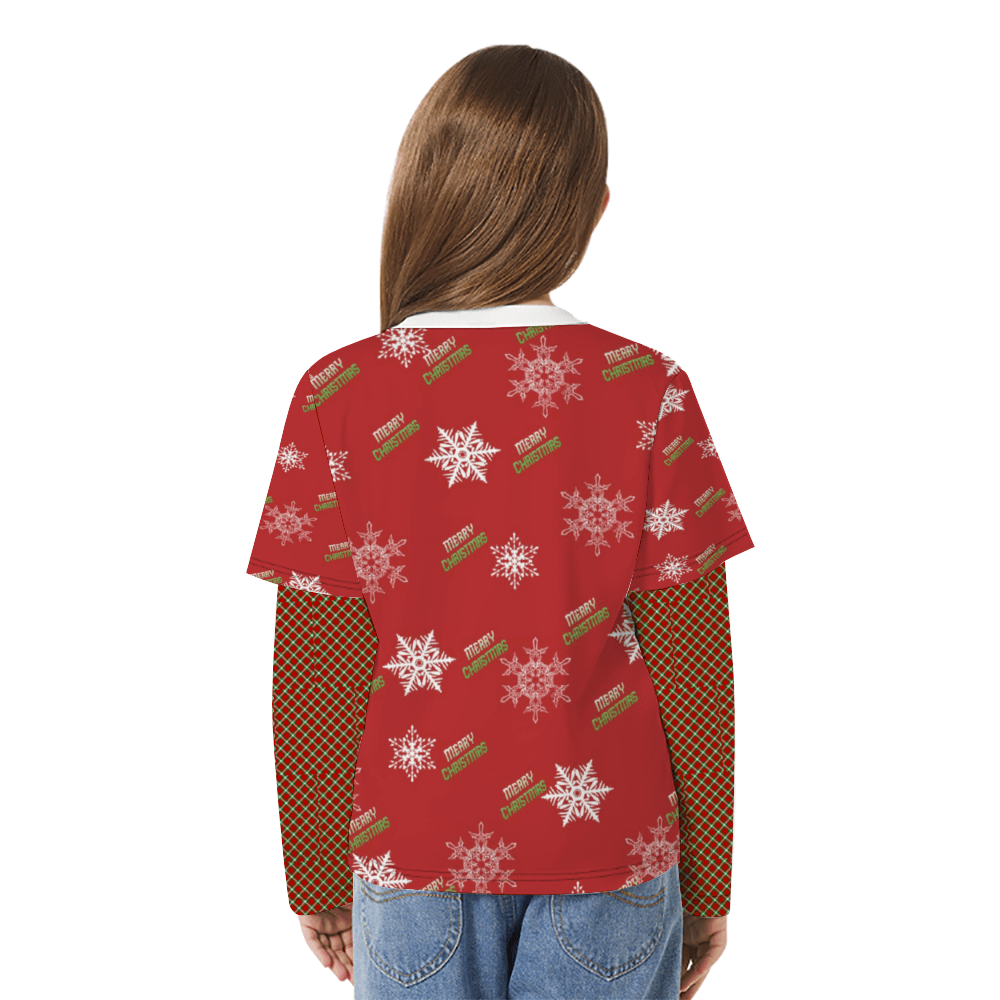 - Christmas Reindeer Kids Long-sleeve Splicing Christmas T-Shirt - kids t-shirt at TFC&H Co.