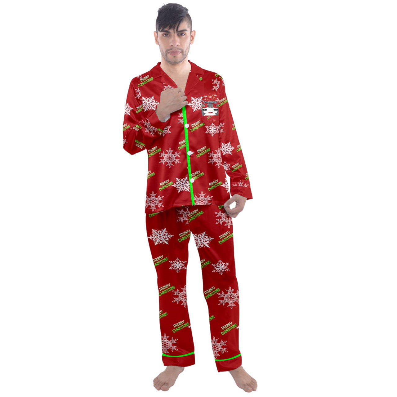 - Christmas Reindeer Men's Long Sleeve Satin Christmas Pajamas Set - mens pajama-sets at TFC&H Co.