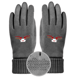 Gray - Christmas Reindeer Unisex Suede Fabric Christmas Gloves - 5 colors - gloves at TFC&H Co.