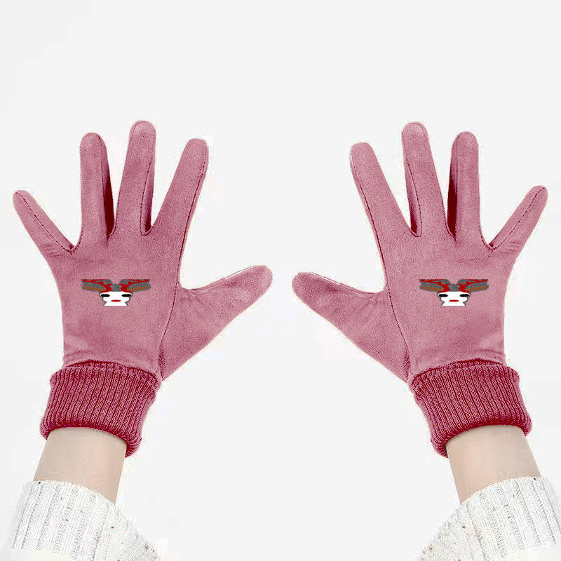 pink - Christmas Reindeer Unisex Suede Fabric Christmas Gloves - 5 colors - gloves at TFC&H Co.