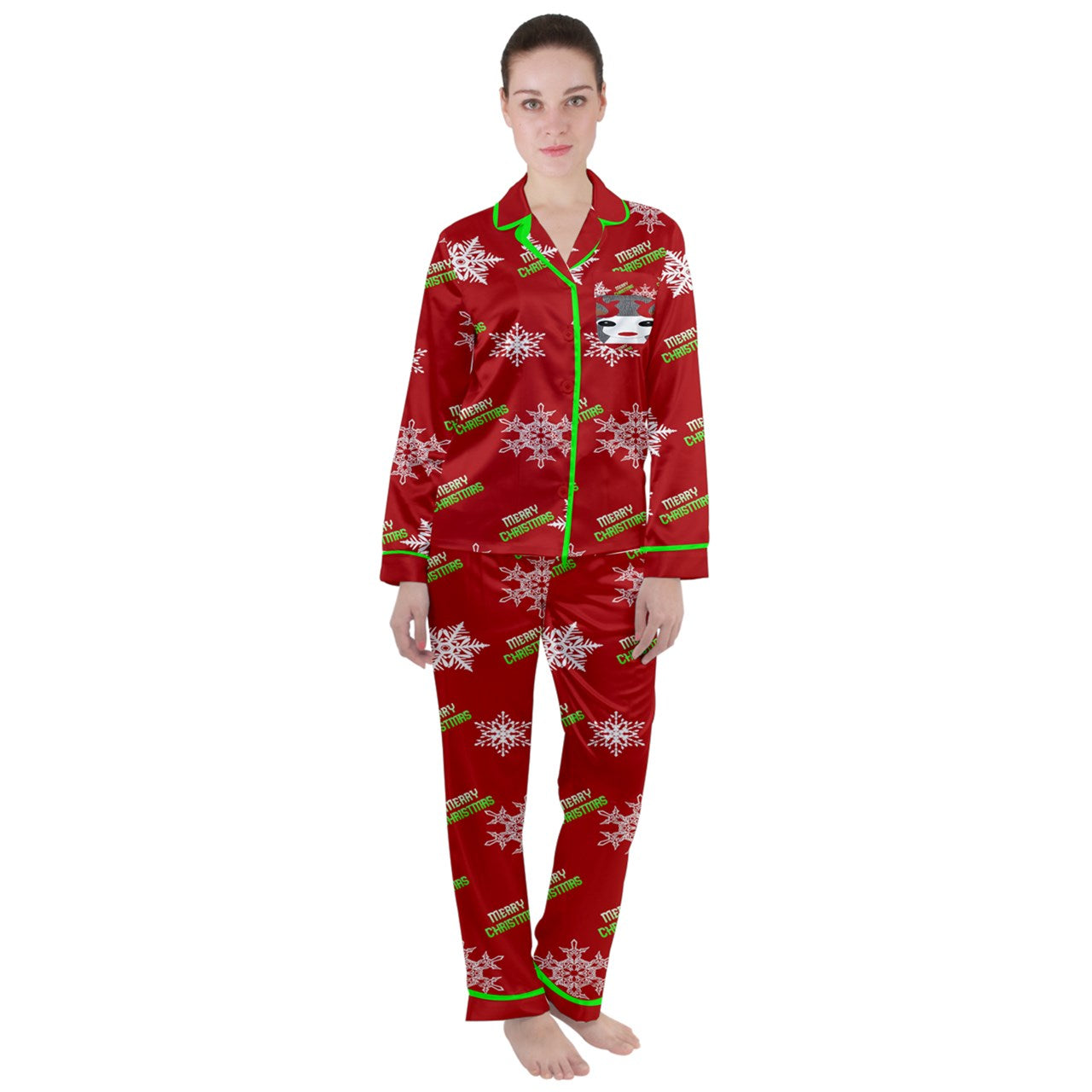 - Christmas Reindeer Women's Satin Long Sleeve Christmas Pajamas Set - womens pajama-sets at TFC&H Co.