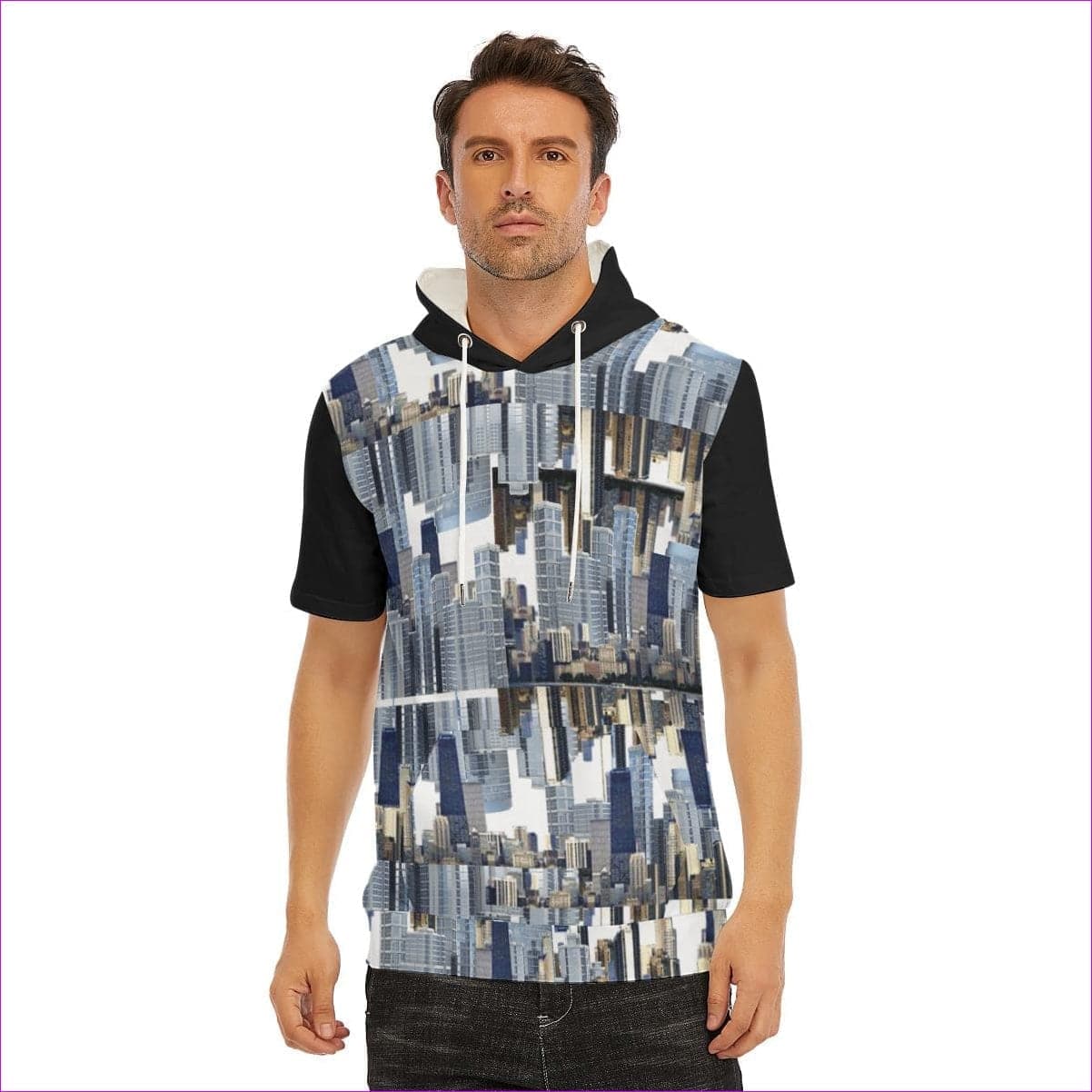 Black - City Block Men's Short Sleeve Hoodie T-Shirt |100% Cotton - mens hoodie at TFC&H Co.