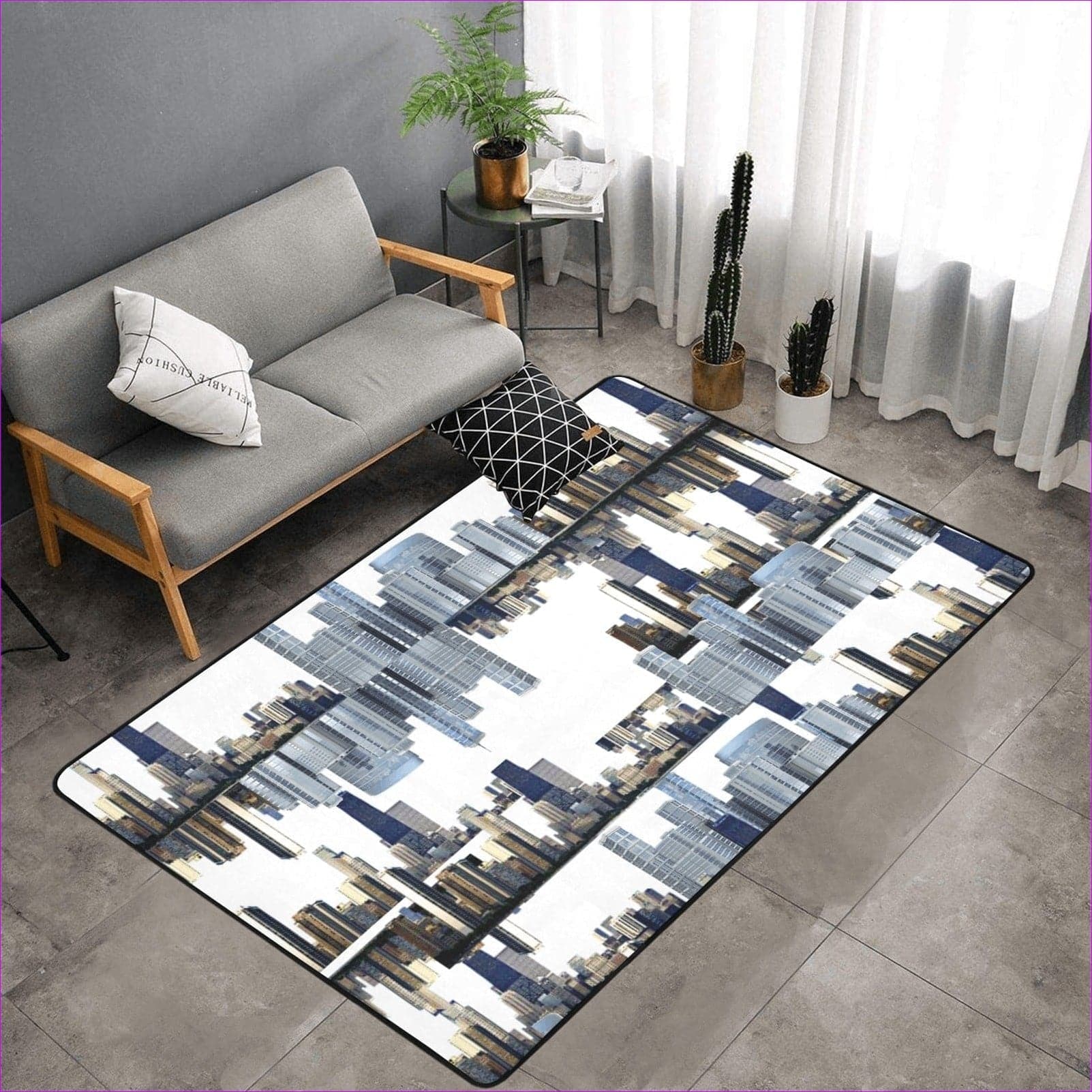 One Size city doubled-white Area Rug with Black Binding 7'x5' City Blocks Area Rug (4 colors) - area rug at TFC&H Co.
