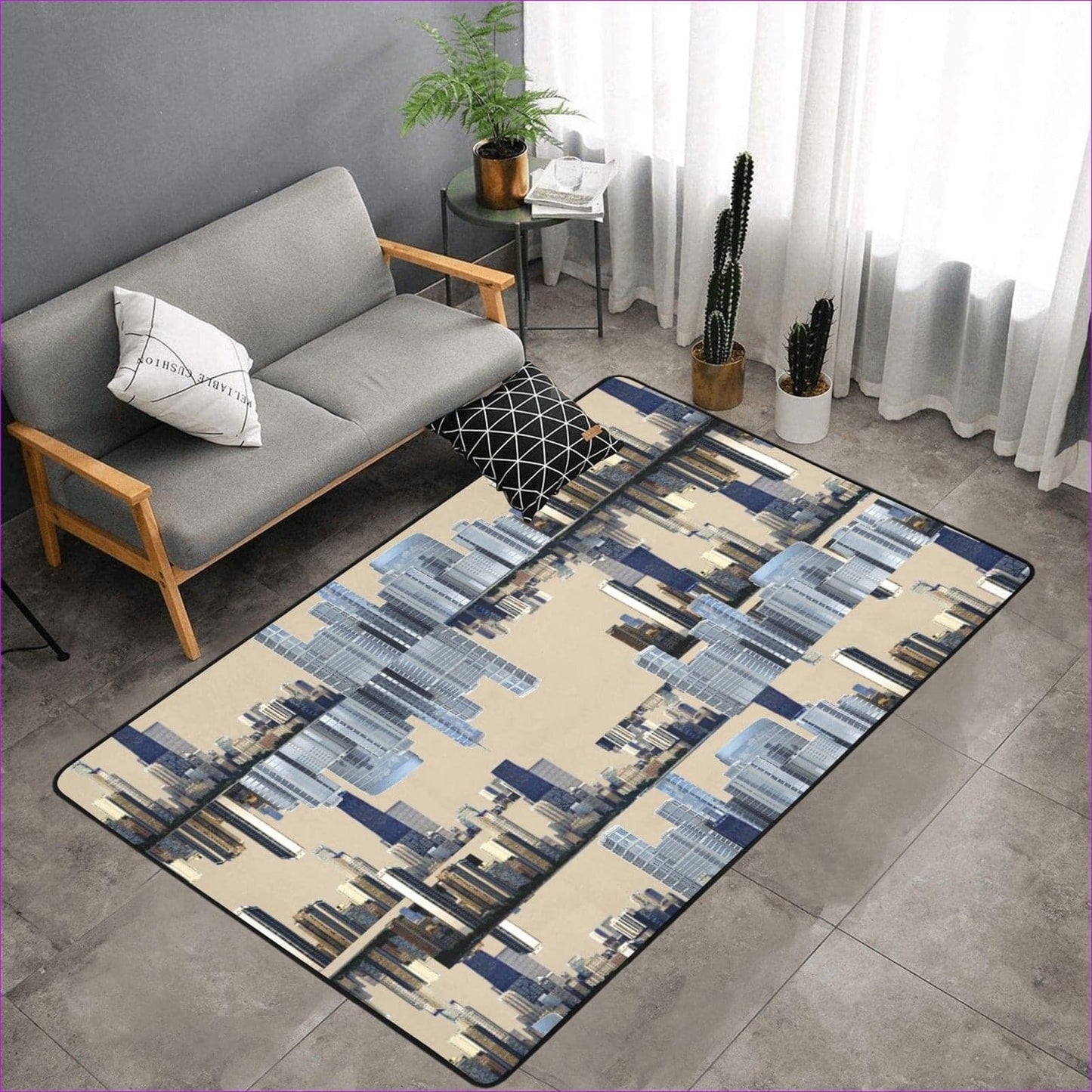 One Size city doubled Area Rug with Black Binding 7'x5' City Blocks Area Rug (4 colors) - area rug at TFC&H Co.