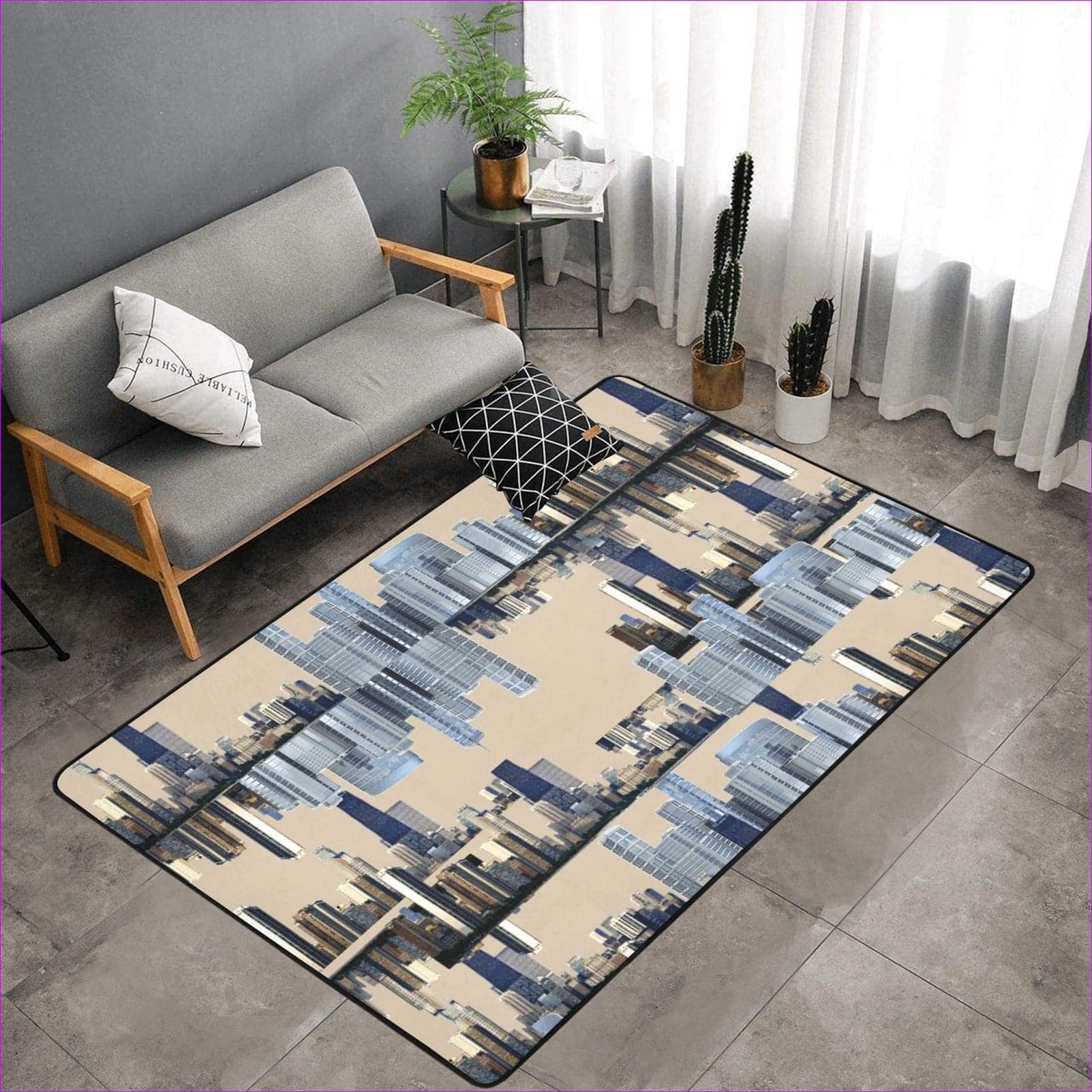 One Size city doubled Area Rug with Black Binding 7'x5' - City Blocks Area Rug (4 colors) - area rug at TFC&H Co.