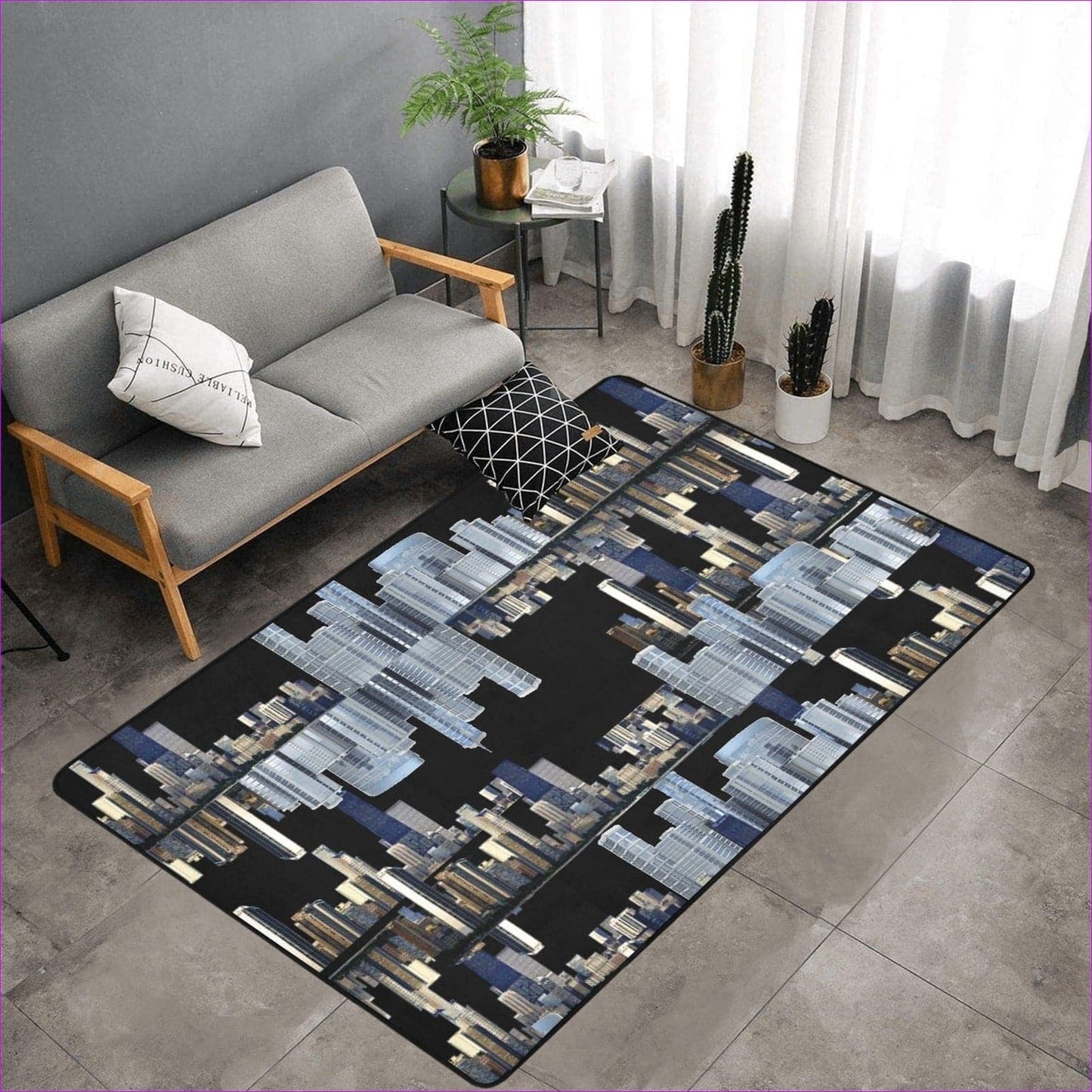 One Size city doubled-black Area Rug with Black Binding 7'x5' City Blocks Area Rug (4 colors) - area rug at TFC&H Co.