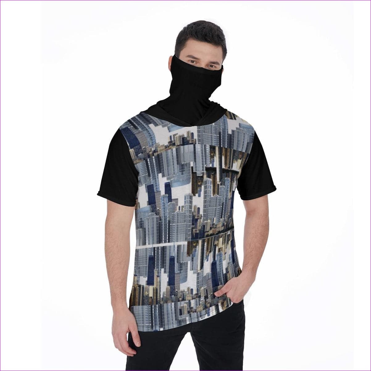 Black City Blocks Men's T-Shirt With Mask - men's t-shirt with face mask at TFC&H Co.