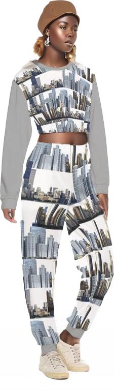 City Blocks Womens Crop Sweatshirt Set - women's sweatsuit at TFC&H Co.