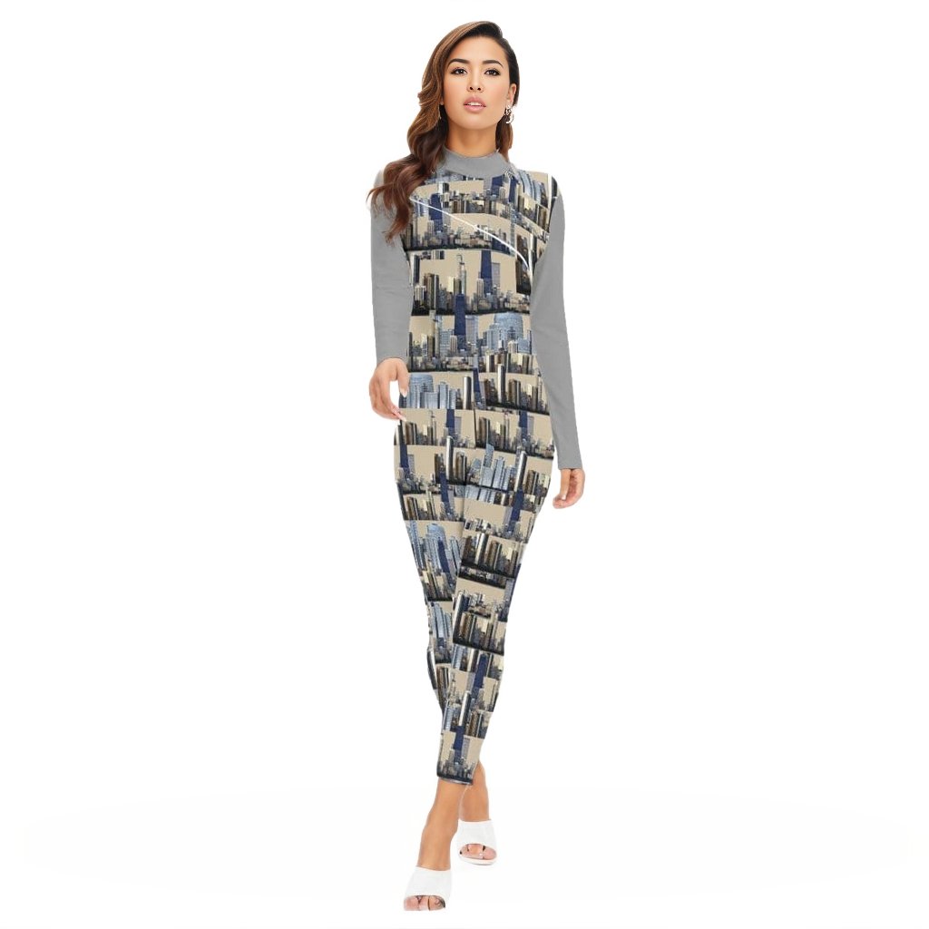 City Blocks Womens Long-sleeved High-neck Jumpsuit With Zipper - women's jumpsuit at TFC&H Co.