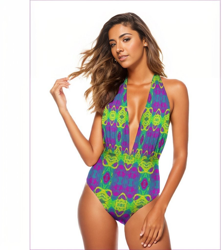 - Club Lights Ladies Halter V-Cut One Piece Swimsuit - womens one-piece swimsuit at TFC&H Co.