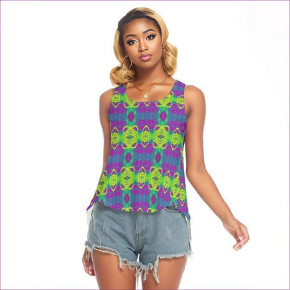multi-colored Club Lights Womens Back Hollow Yoga Top - women's top at TFC&H Co.