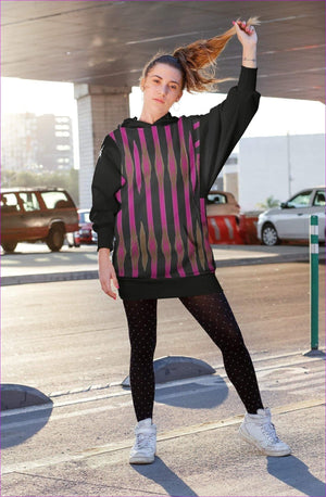 2XL black/pink - Coined Long Fleece Hoodie Dress - womens hoodie dress at TFC&H Co.