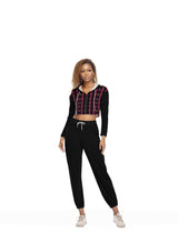 black - Coined Womens Crop Hoodie Sports Set - womens jogging set at TFC&H Co.