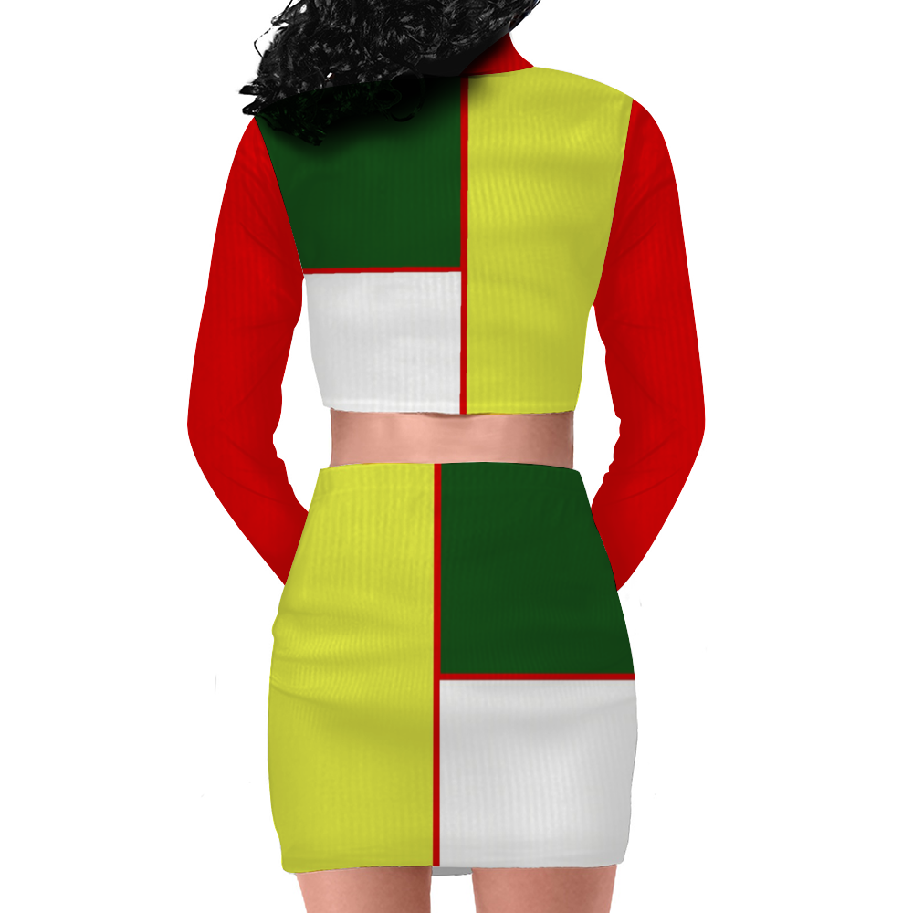 Color Block Astute Women's Two Piece Outfits Long Sleeve Zip Up Top and Short Skirt Set - Women's top & skirt set at TFC&H Co.