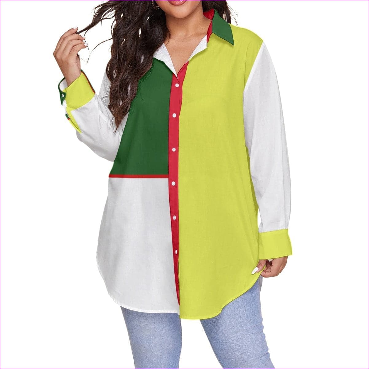 Color Block Astute Womens Button-Up Shirt Voluptuous (+) Plus Size - women's button-up shirt at TFC&H Co.