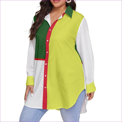 Multi-colored Color Block Astute Womens Button-Up Shirt Voluptuous (+) Plus Size - women's button-up shirt at TFC&H Co.