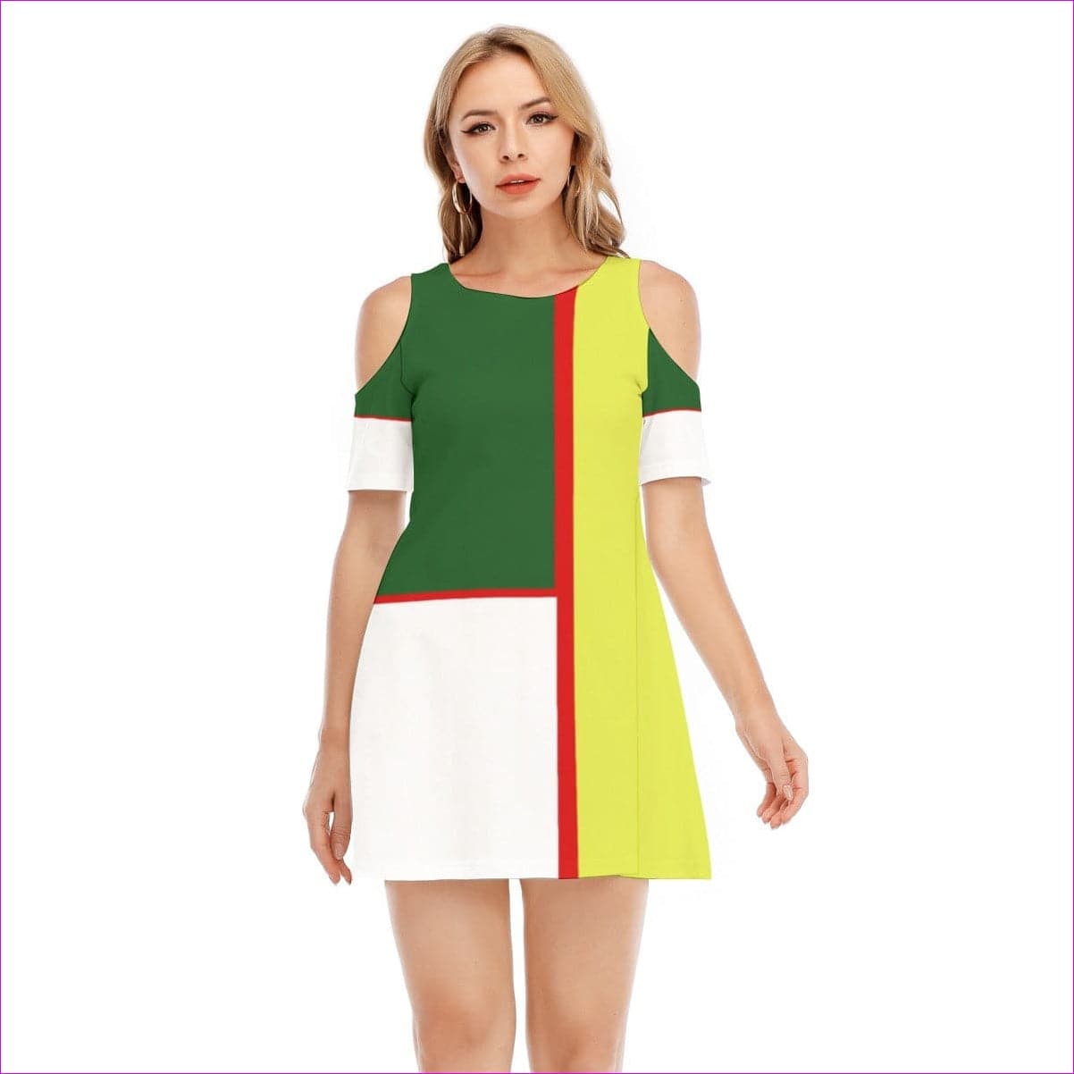 Color Block Astute Womens Cold Shoulder Dress | 100% Cotton - women's dress at TFC&H Co.