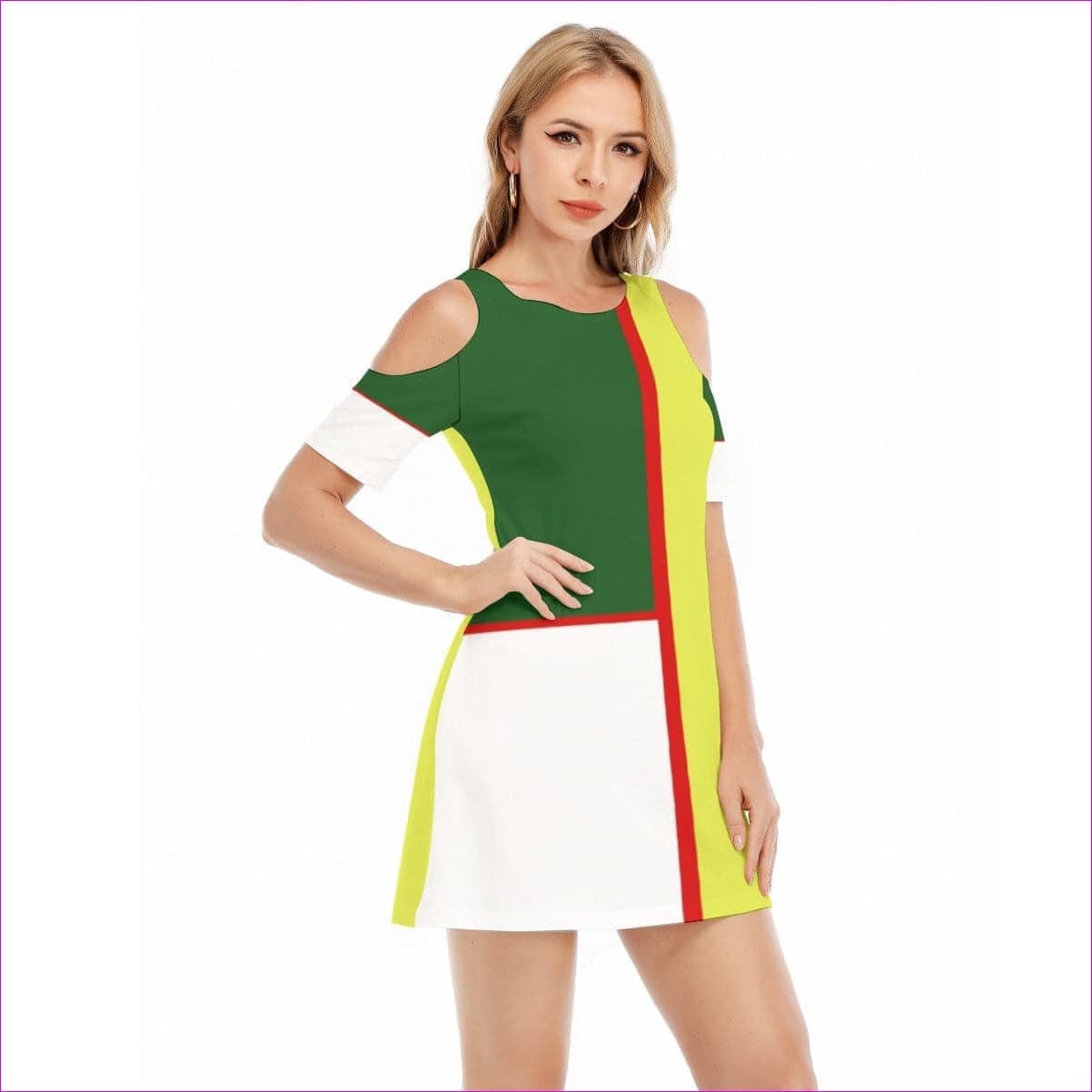 - Color Block Astute Womens Cold Shoulder Dress | 100% Cotton - womens dress at TFC&H Co.
