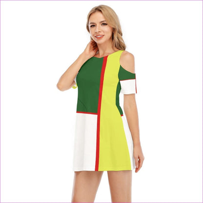 Multi-colored Color Block Astute Womens Cold Shoulder Dress | 100% Cotton - women's dress at TFC&H Co.