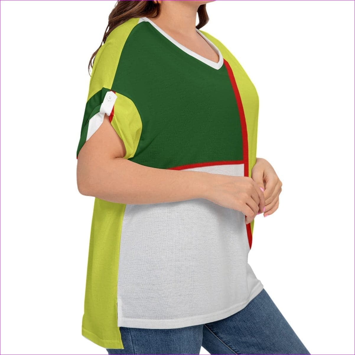 Color Block Astute Womens Drop-shoulder T-shirt With Sleeve Loops Voluptuous (+) Plus Size - women's t-shirt at TFC&H Co.