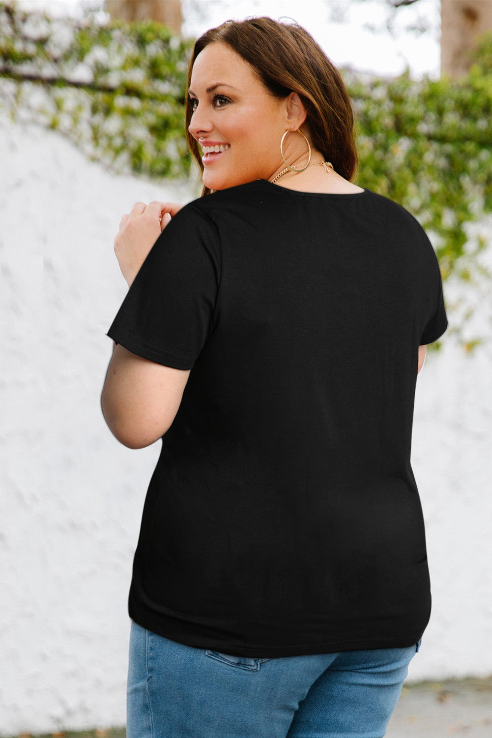 Contrast Sequin V-Neck Tee Shirt Voluptuous (+) Plus Size - women's shirt at TFC&H Co.