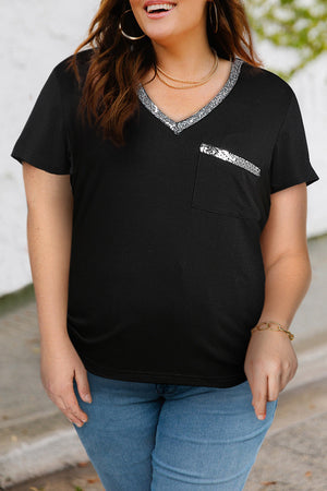 - Contrast Sequin V-Neck Tee Shirt Voluptuous (+) Plus Size - womens shirt at TFC&H Co.